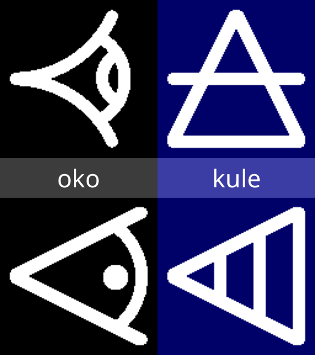 sitelen pona glyphs for oko and kule.